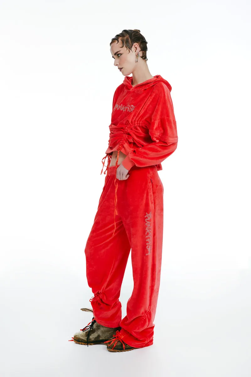 Velour Hoodie and Trouser Red