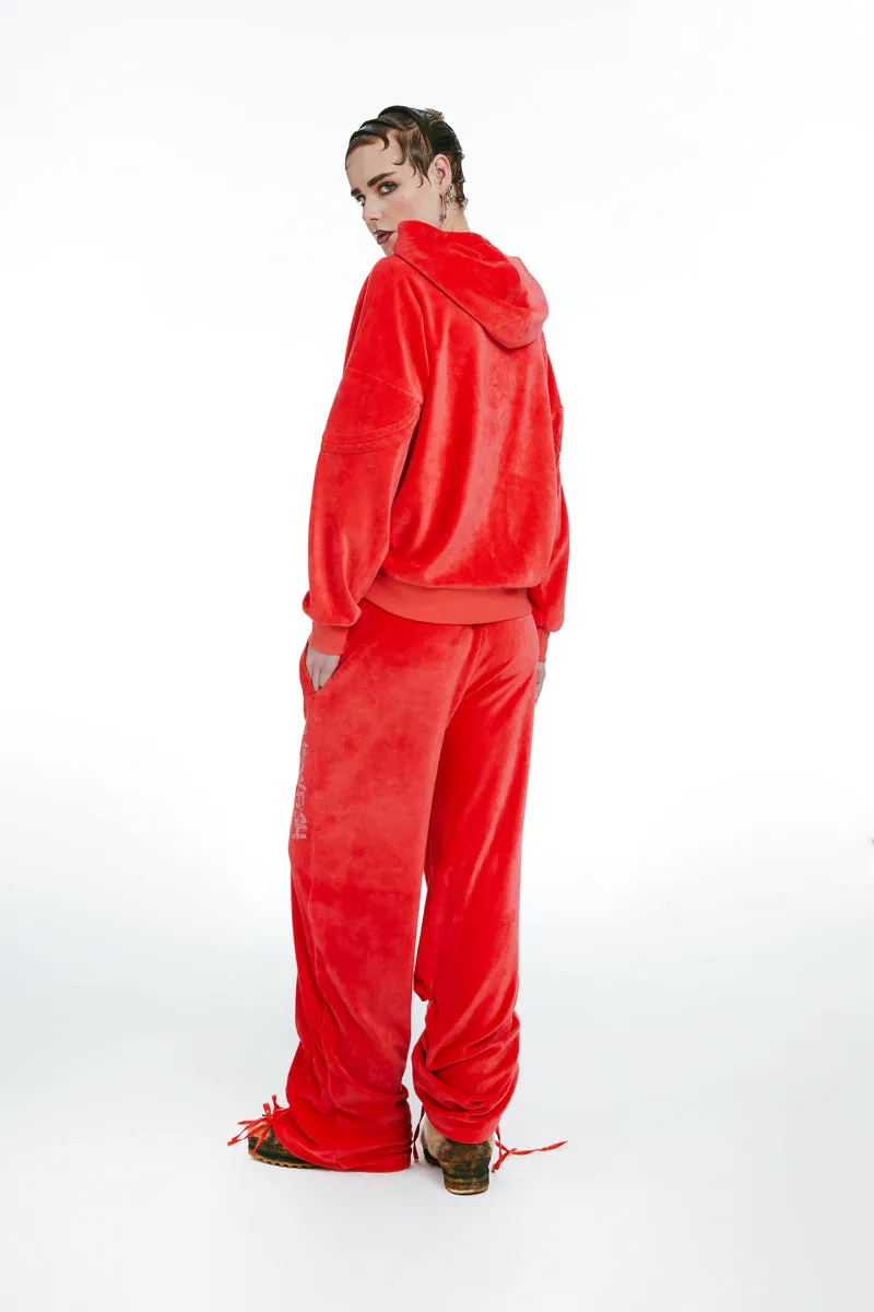 Velour Hoodie and Trouser Red