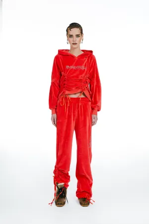 Velour Hoodie and Trouser Red