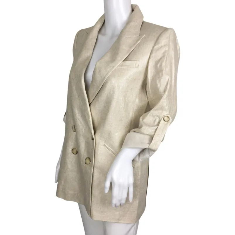 Veronica Beard Women's Parineti Metallic-Linen Dickey Jacket Silver Sz 4, 8