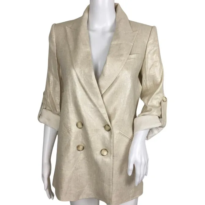 Veronica Beard Women's Parineti Metallic-Linen Dickey Jacket Silver Sz 4, 8