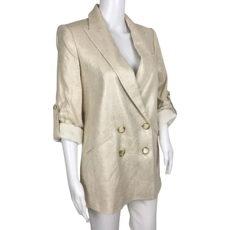 Veronica Beard Women's Parineti Metallic-Linen Dickey Jacket Silver Sz 4, 8