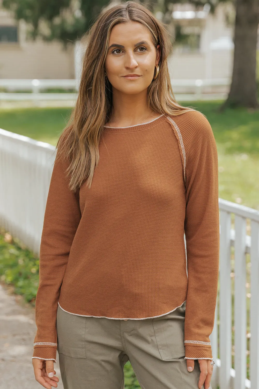 Women's Raglan Sleeves Textured Round Neck Top