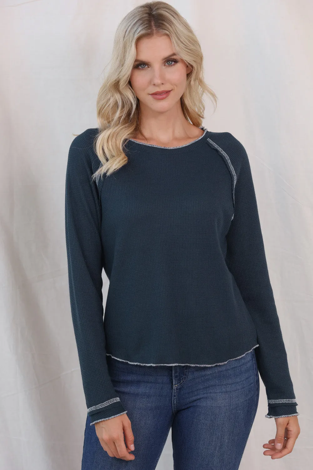 Women's Raglan Sleeves Textured Round Neck Top