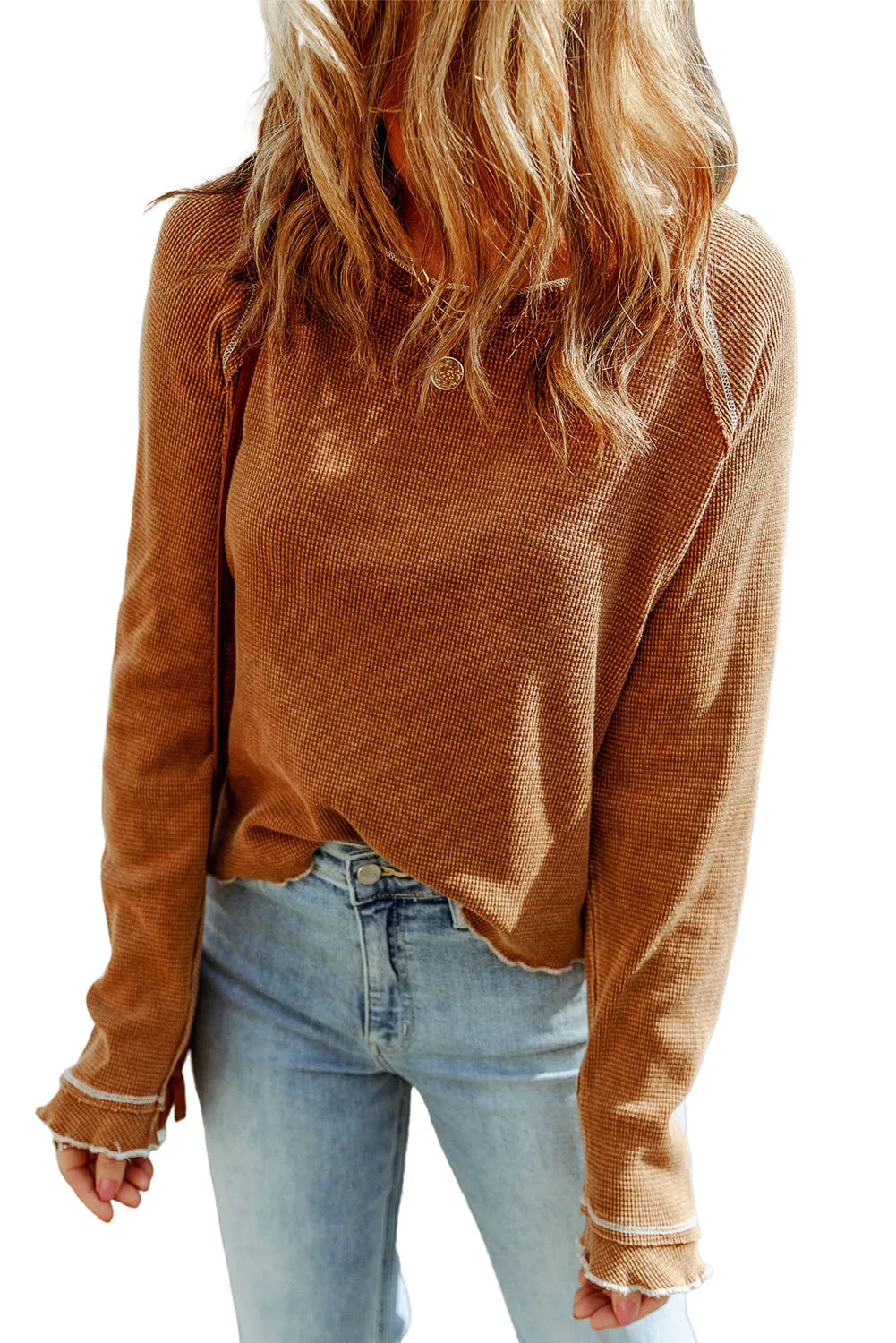 Women's Raglan Sleeves Textured Round Neck Top