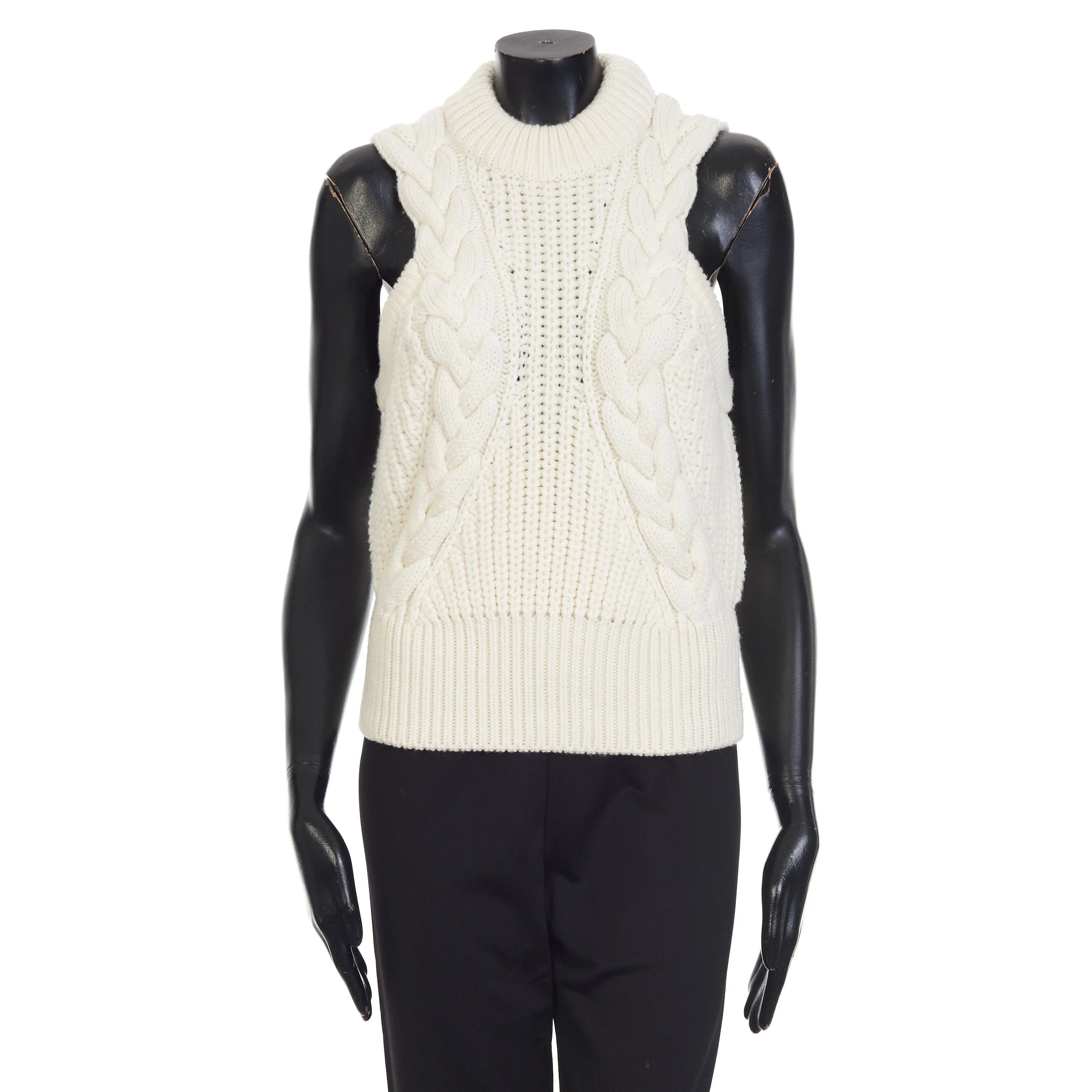 Women's Wool Cable Sleeveless Jumper In Ivory