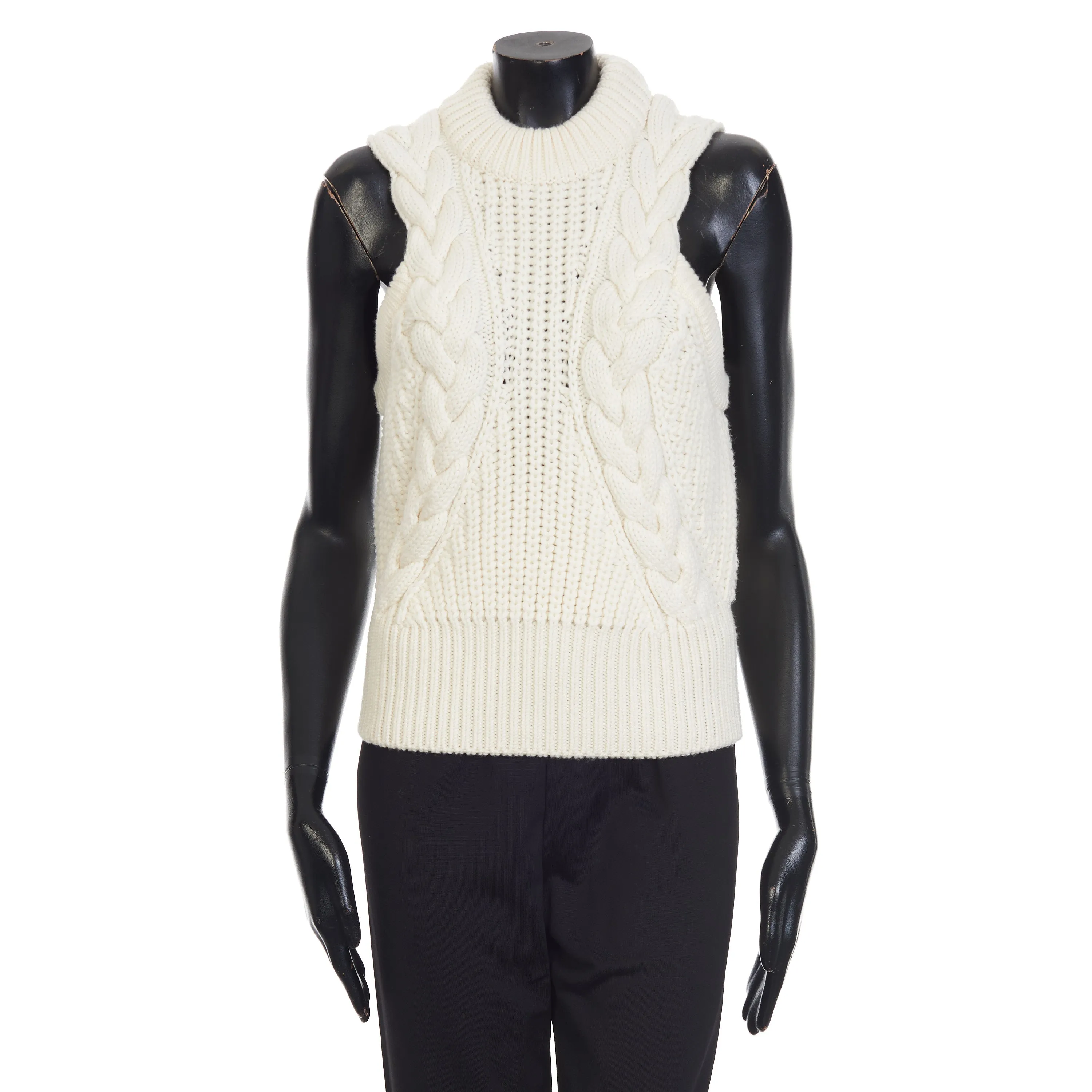 Women's Wool Cable Sleeveless Jumper In Ivory